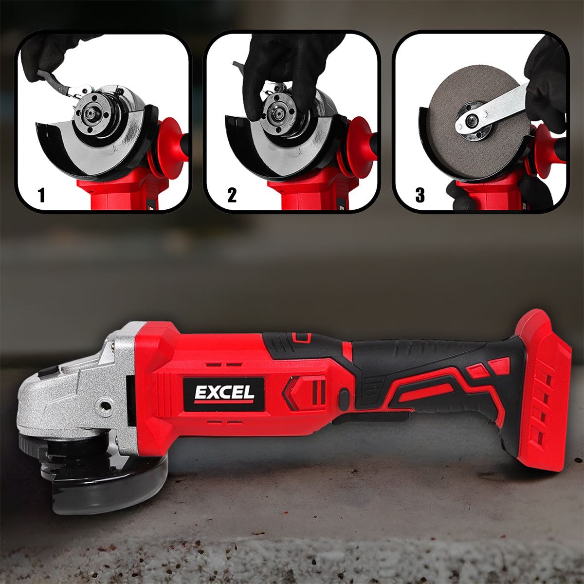 Excel 18V Cordless Angle Grinder 115mm with 1 x 4.0Ah Battery Charger & Bag