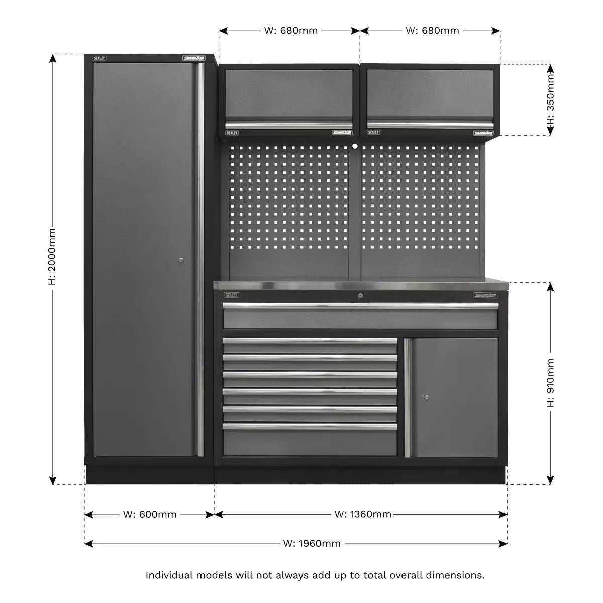 Sealey APMSSTACK09SS Superline Pro 1.96m Storage System Stainless Steel Worktop