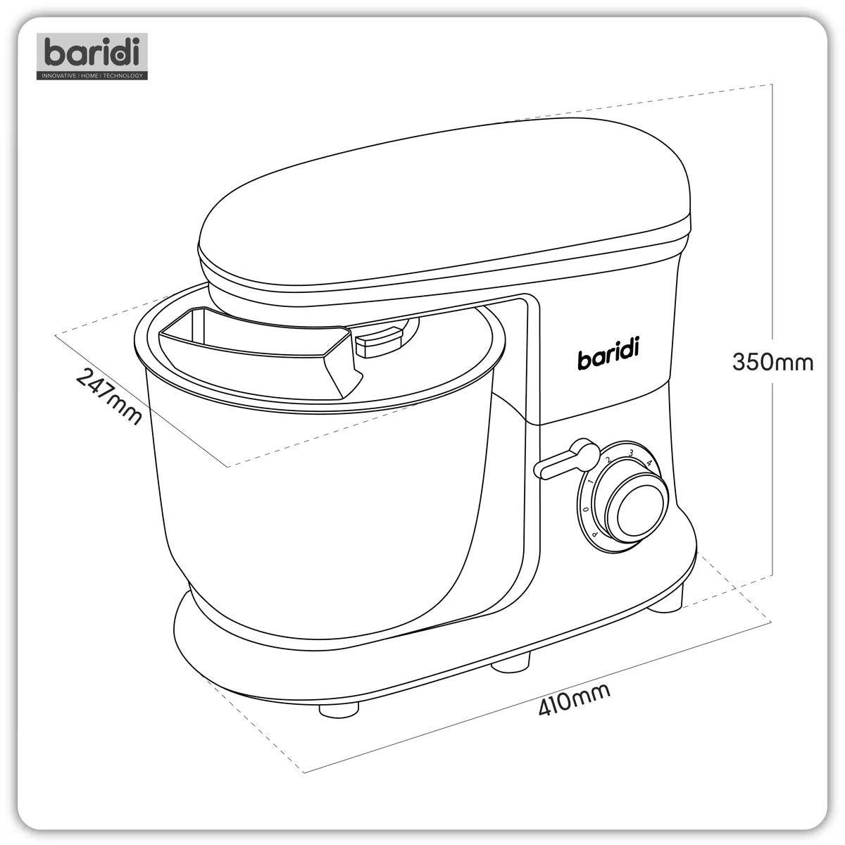 Sealey DH174 Baridi Stand Mixer with Accessories 8L Black 230V/1800W