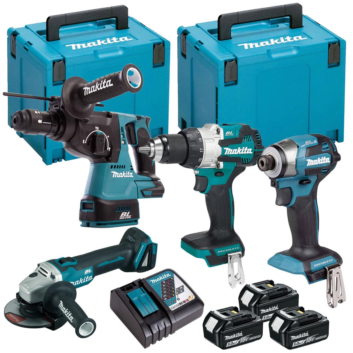 Makita DLX4195JX1 18V LXT Brushless 4 Piece Combo Kit with 3 x 5.0Ah Battery, Charger & Type 4 Case