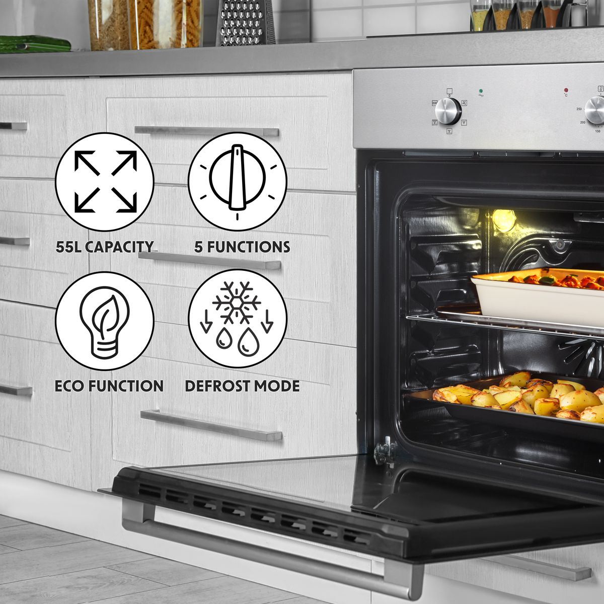 Sealey DH125 Baridi Integrated Fan-Assisted Electric Oven 60cm 55L Capacity Black/Stainless Steel