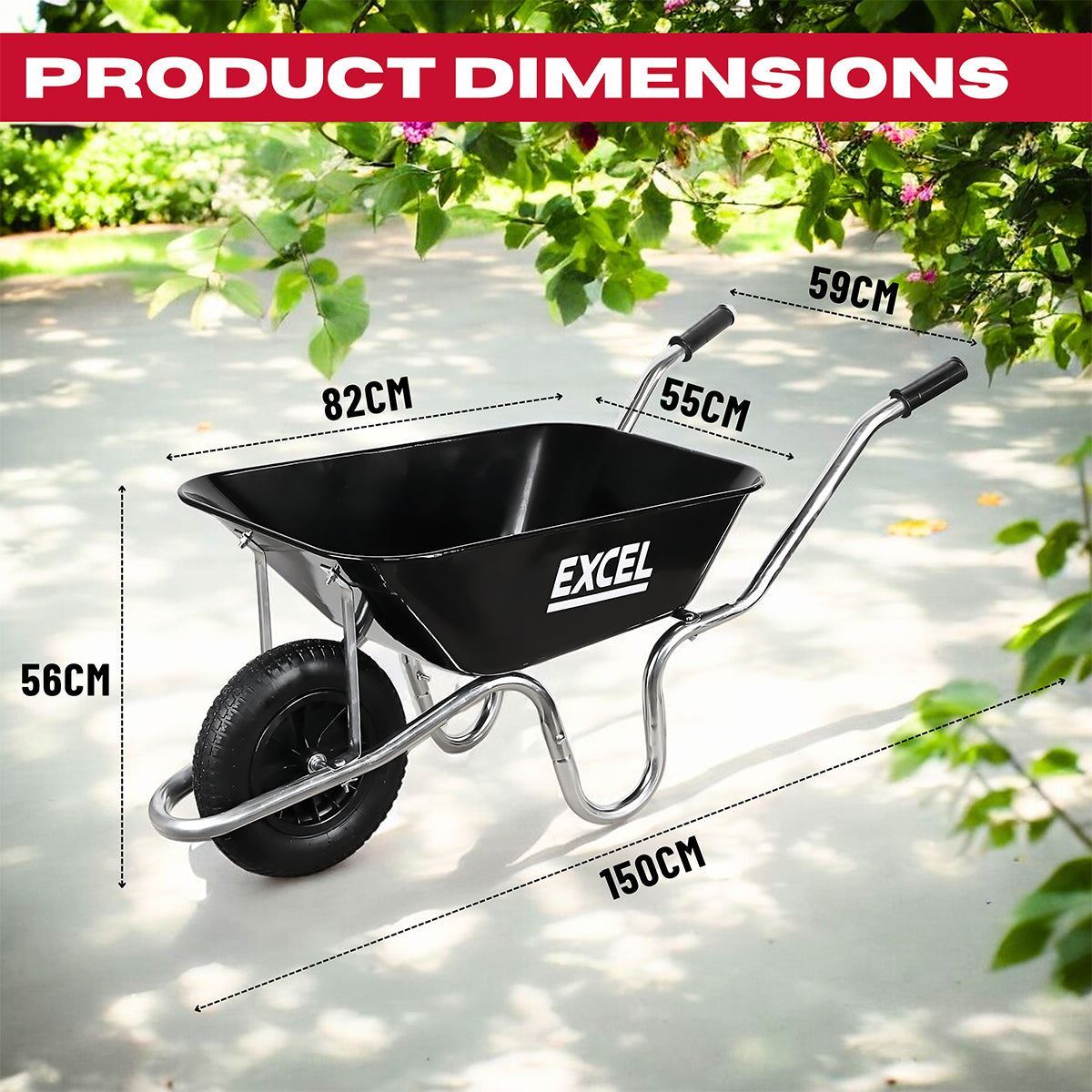Excel Silver/Black Wheelbarrow with 100L Steel Tray