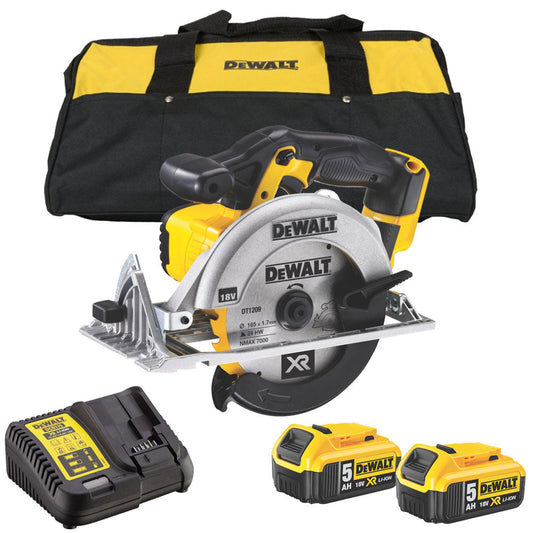 Dewalt DCS391P2B 18V XR 165mm Circular Saw with 2 x 5.0Ah Battery Charger & Bag