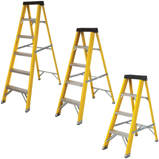 Excel Heavy Duty Fibreglass Step Ladder Industrial Ladder Electrician's Step Ladder Pack Of 3