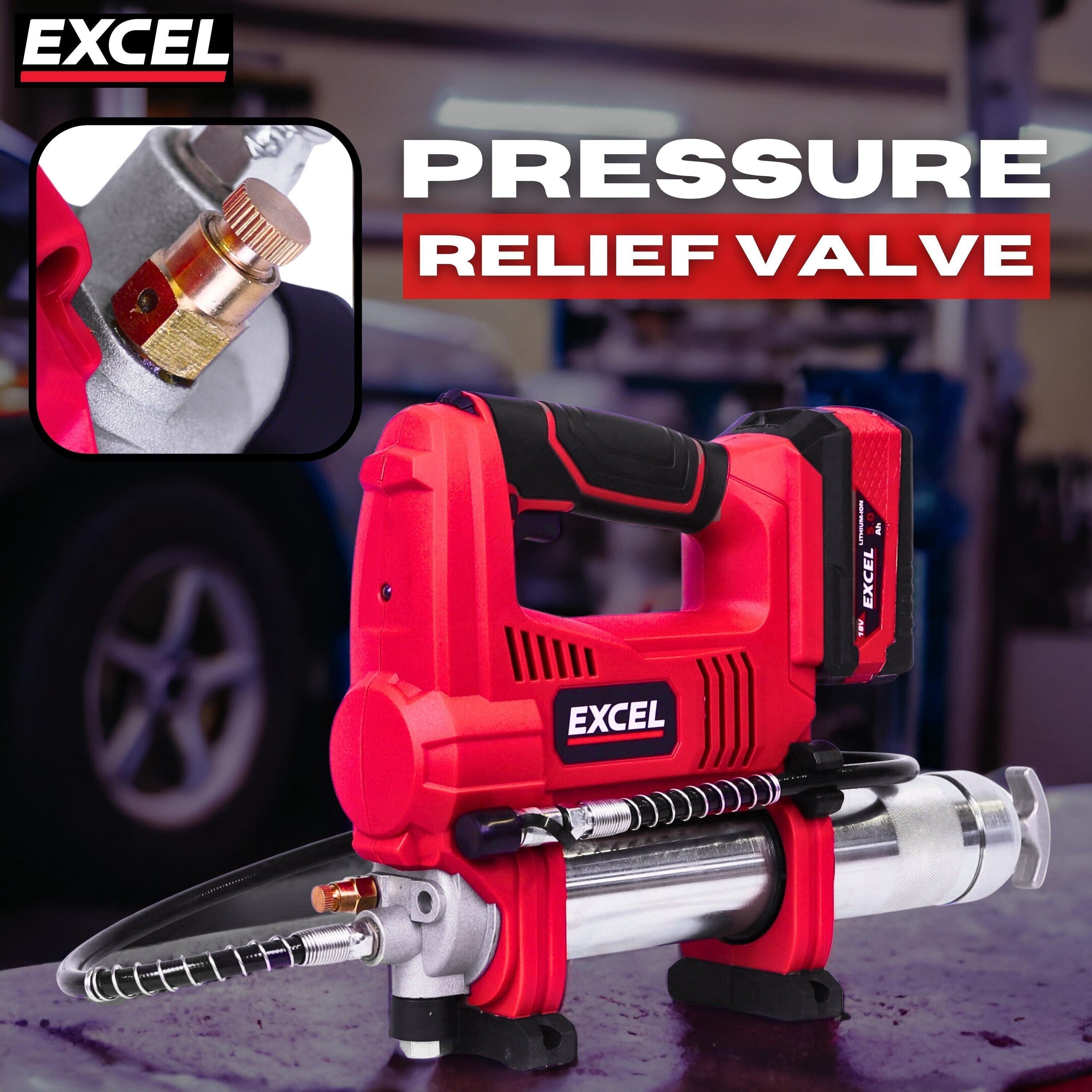 Excel 18V Cordless Grease Gun with Adaptor for Makita Battery
