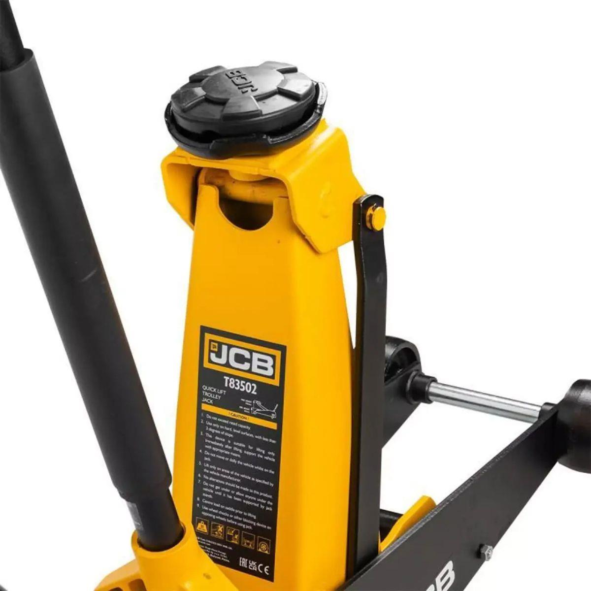 JCB-T83502 3 Tonne Hydraulic Trolley Jack, Quick Lift Pedal 500mm Max Height and Rubber Pad