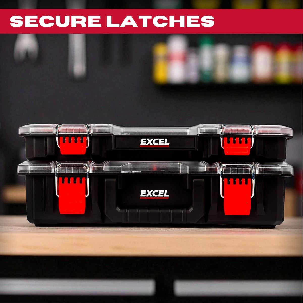 Excel 2-in-1 Tool Organiser Case, Portable Storage with Custom Dividers & Clear Lid