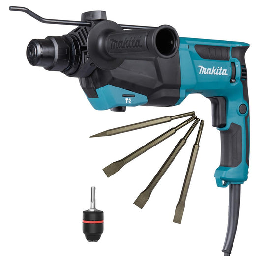 Makita HR2670/1 26mm SDS+ Rotary Hammer Drill With Excel Drill Chisel Set + 13mm Keyless Chuck