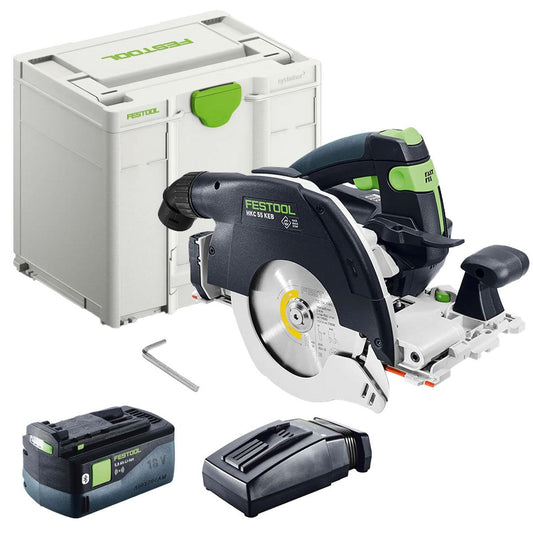 Festool HKC 55 KEB-Basic 18V Brushless Circular Saw with 1 x 5.0Ah Battery Charger & Case