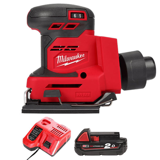 Milwaukee M18BQSS-0 18V Sheet Sander with 1 x 2.0Ah Battery & Charger