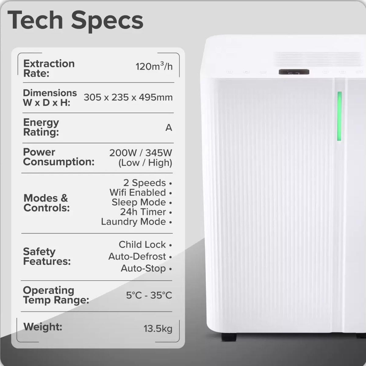 Sealey DH148 Baridi Dehumidifier with Digital Display & 24hr Timer 20L White 230V