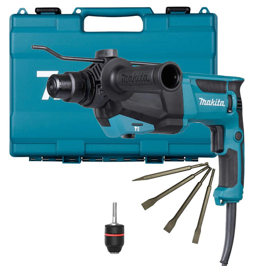 Makita HR2670/2 26mm SDS+ Rotary Hammer Drill With Excel Drill Chisel Set + 13mm Keyless Chuck