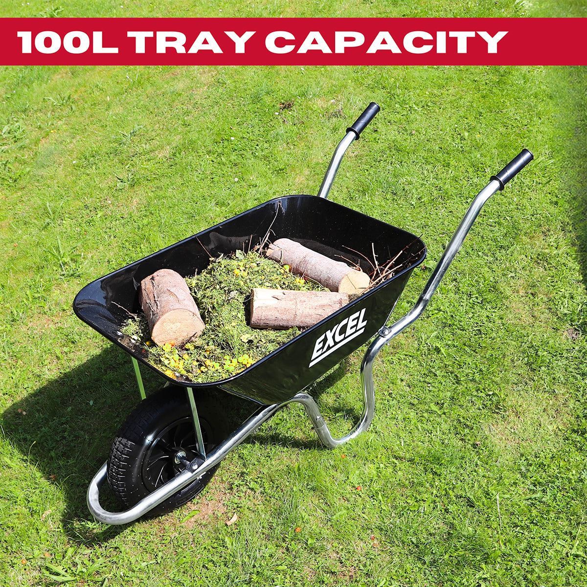 Excel Silver/Black Wheelbarrow with 100L Steel Tray