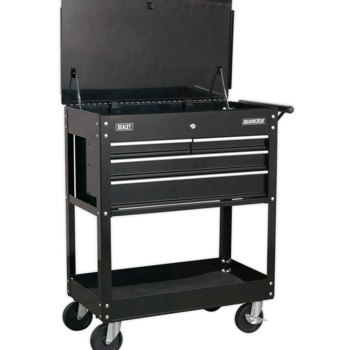 Sealey AP850MB Heavy-Duty Mobile Tool & Parts Trolley with 4 Drawers & Lockable Top - Black