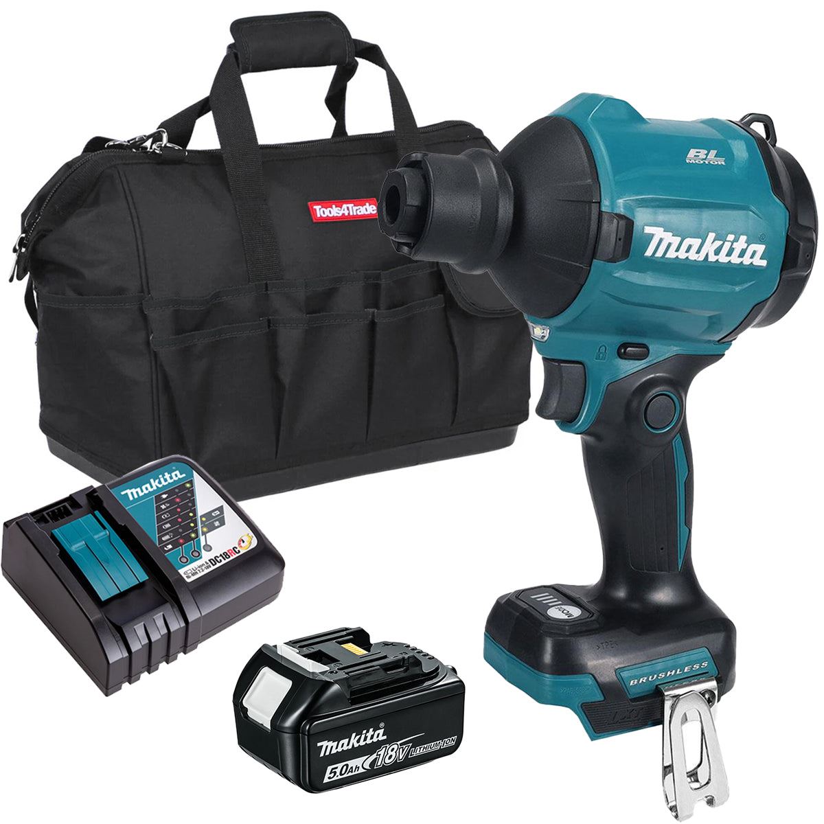 Makita DAS180Z 18V LXT Brushless Dust Blower With 1 x 5.0Ah Battery, Charger & Bag