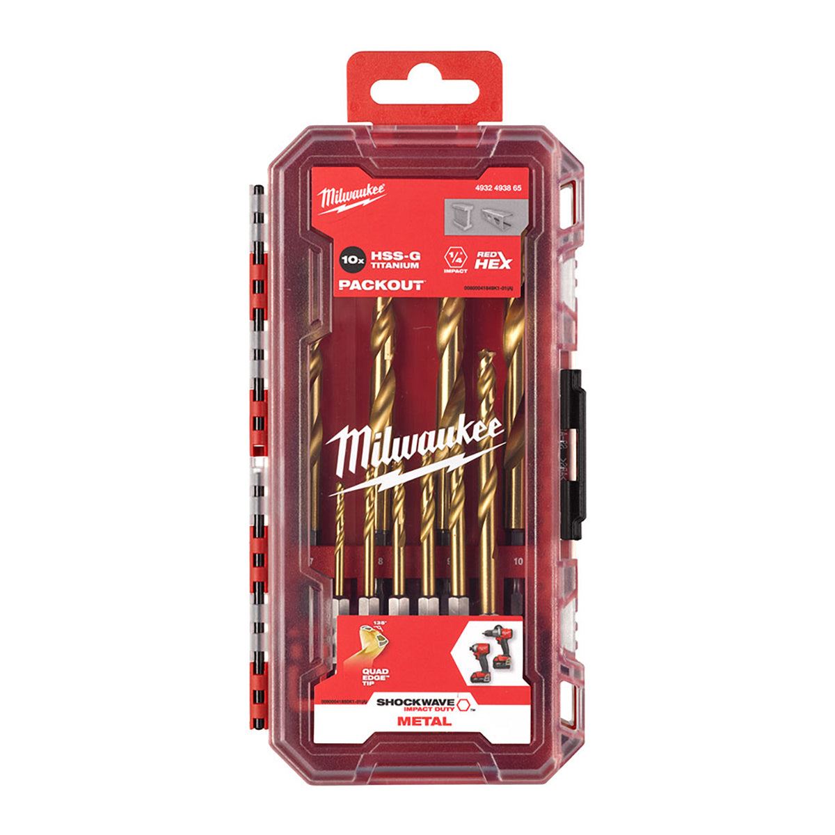 Milwaukee 10 Piece Shockwave Red Hex HSS-TIN Metal Drill Bit Set 4932493865