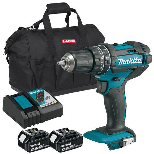 Makita DHP482Z 18V Combi Drill with 2 x 5.0Ah Battery Charger & Tool Bag