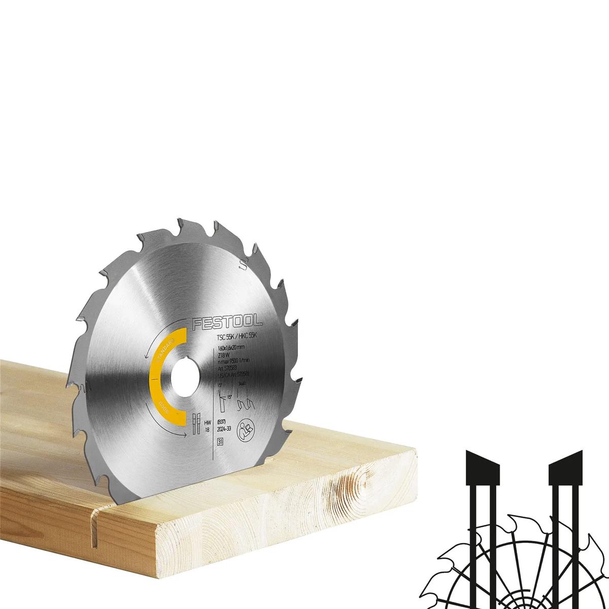 Festool 160mm x 1.6mm x 20mm W 18T Wood Standard Saw Blade - 578583