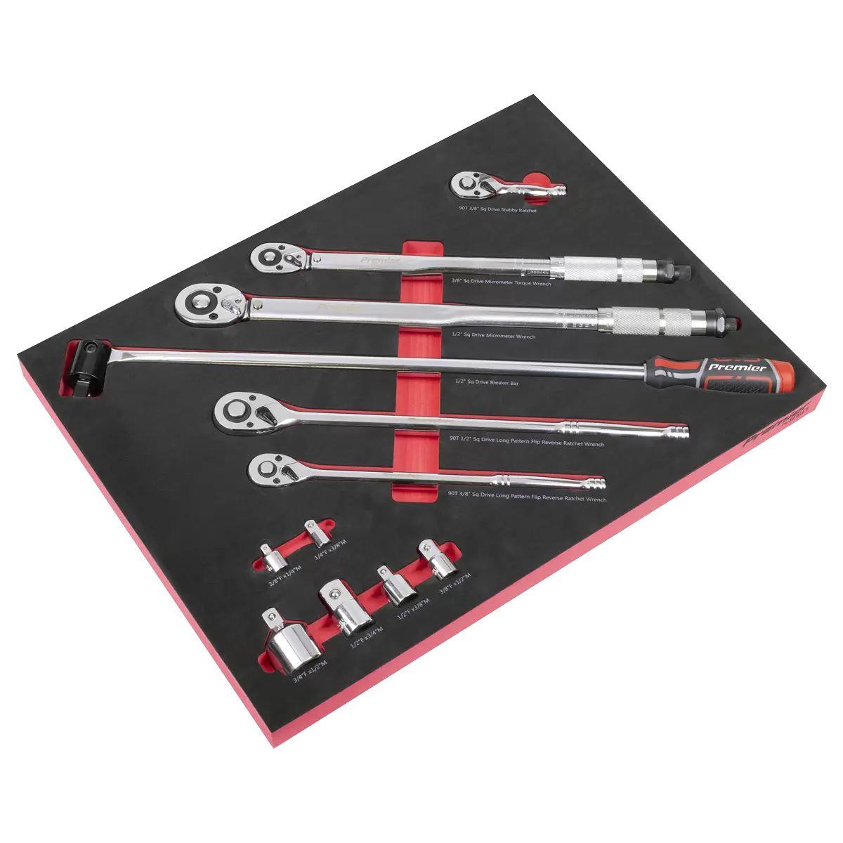 Sealey TBT45 Premier Ratchet, Torque Wrench, Breaker Bar & Socket Adaptor Set with Tool Tray 12pc