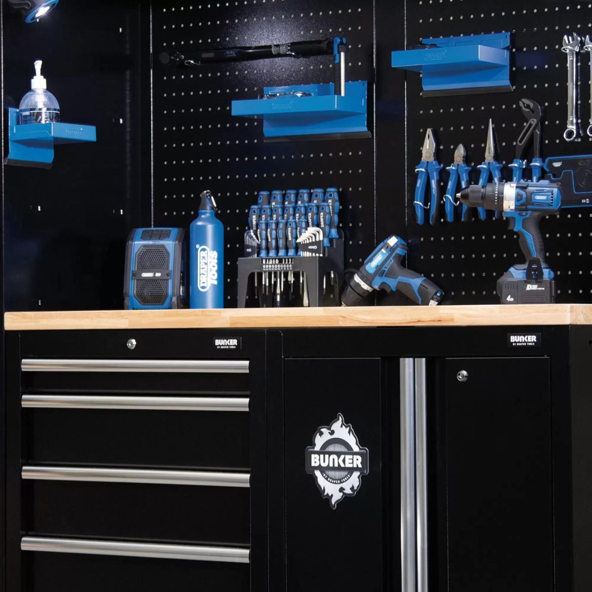Draper MS400COMBO/11A BUNKER Modular Storage Combo with Hardwood Worktop 11 Piece 04488