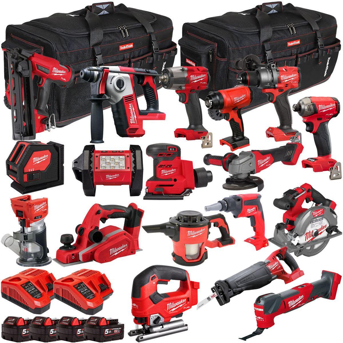 Milwaukee 18V 18 Piece Combo Kit with 4 x 5.0Ah Battery & Charger T4TKIT-32217