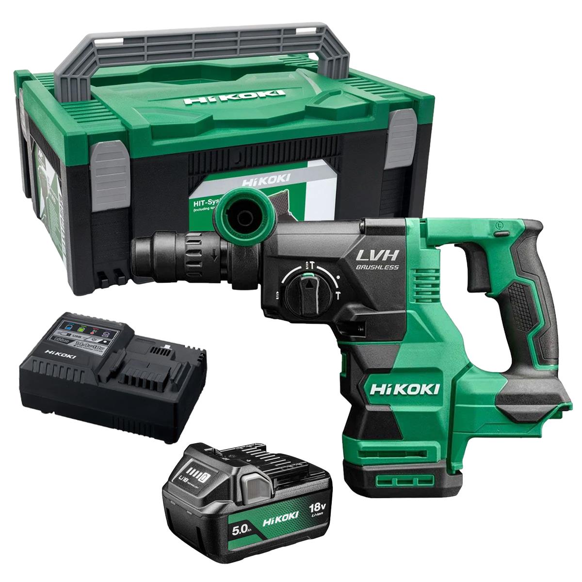 HiKOKI DH1826DCW2Z 18V Brushless 3 Mode SDS+ Hammer Drill With 1 x 5.0Ah Battery Charger & Case
