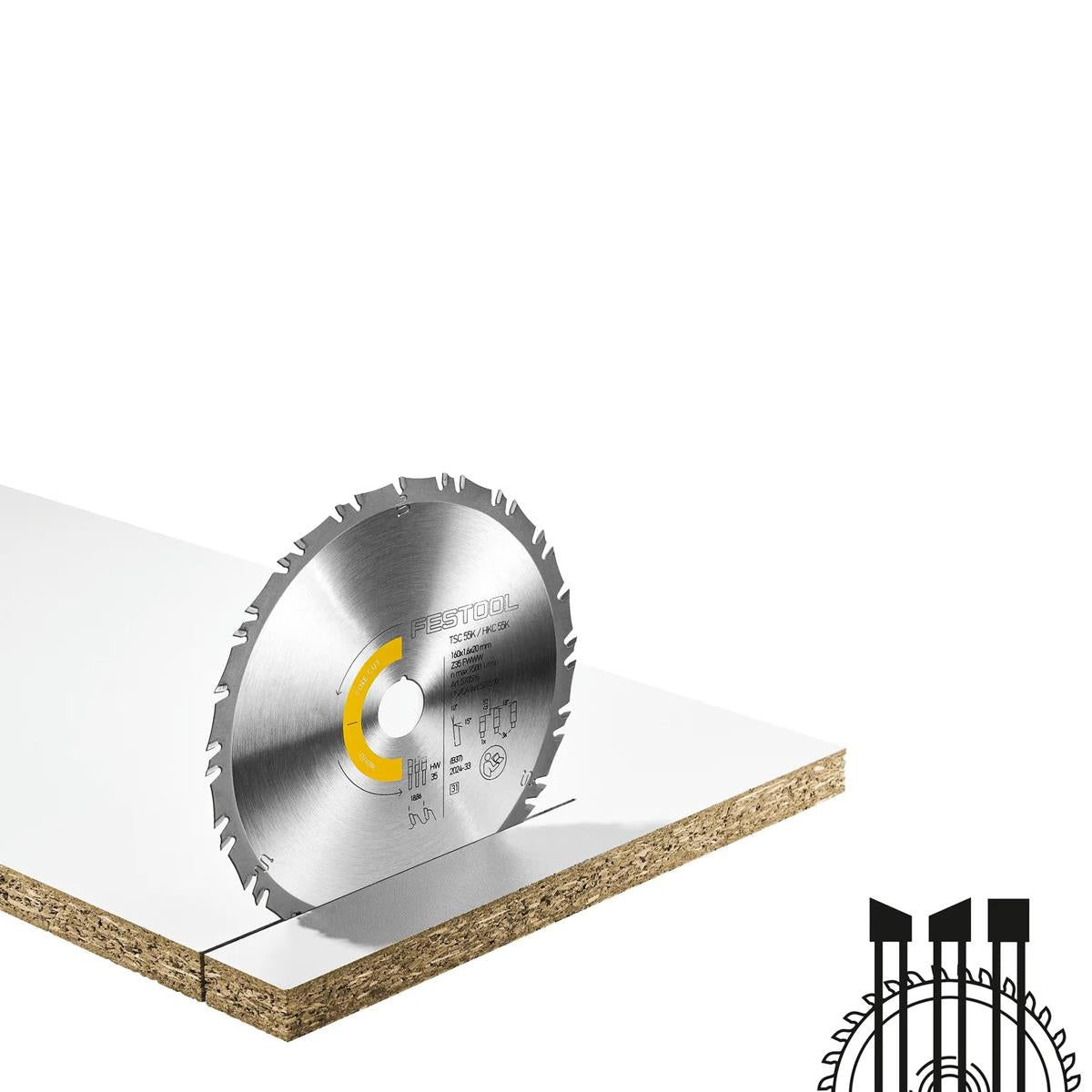 Festool 160mm x 1.6mm x 20mm FWWW 35T Wood Fine Cut Saw Blade - 578586
