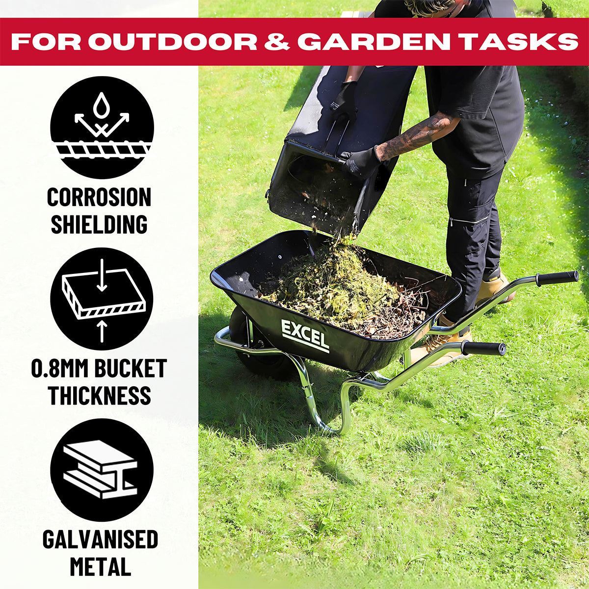 Excel Silver/Black Wheelbarrow with 100L Steel Tray
