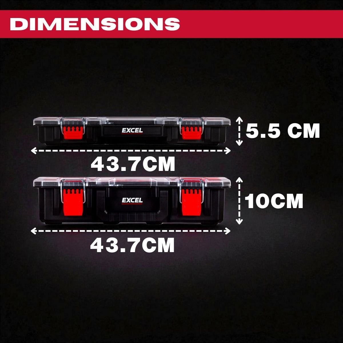 Excel 2-in-1 Tool Organiser Case, Portable Storage with Custom Dividers & Clear Lid