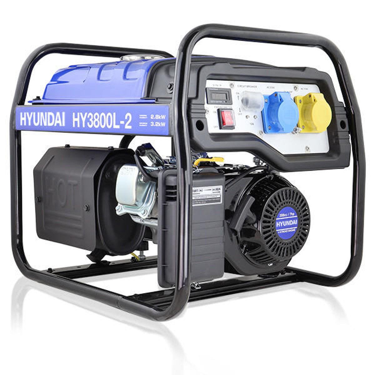 Hyundai HY3800L-2 Petrol Site Open Generator with Recoil Start 3.2kW / 4kVA