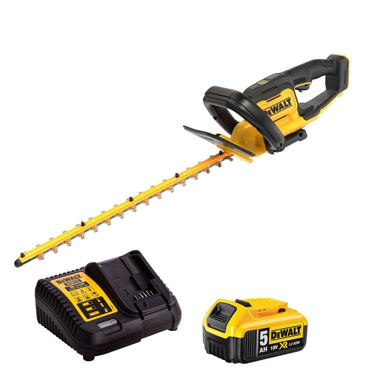 Dewalt DCMHT564P1-GB 18V XR 55cm Hedge Trimmer with 1 x 5.0Ah Battery & Charger