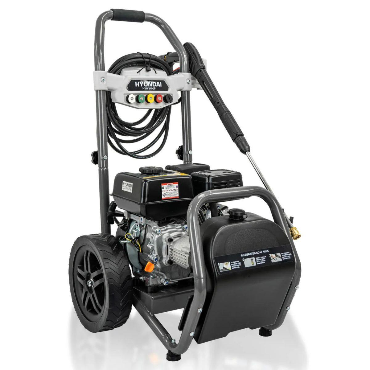 Hyundai HYW3400P 3400psi 210cc Petrol Pressure Washer, 9L/min, 10m Hose & Detergent Tank