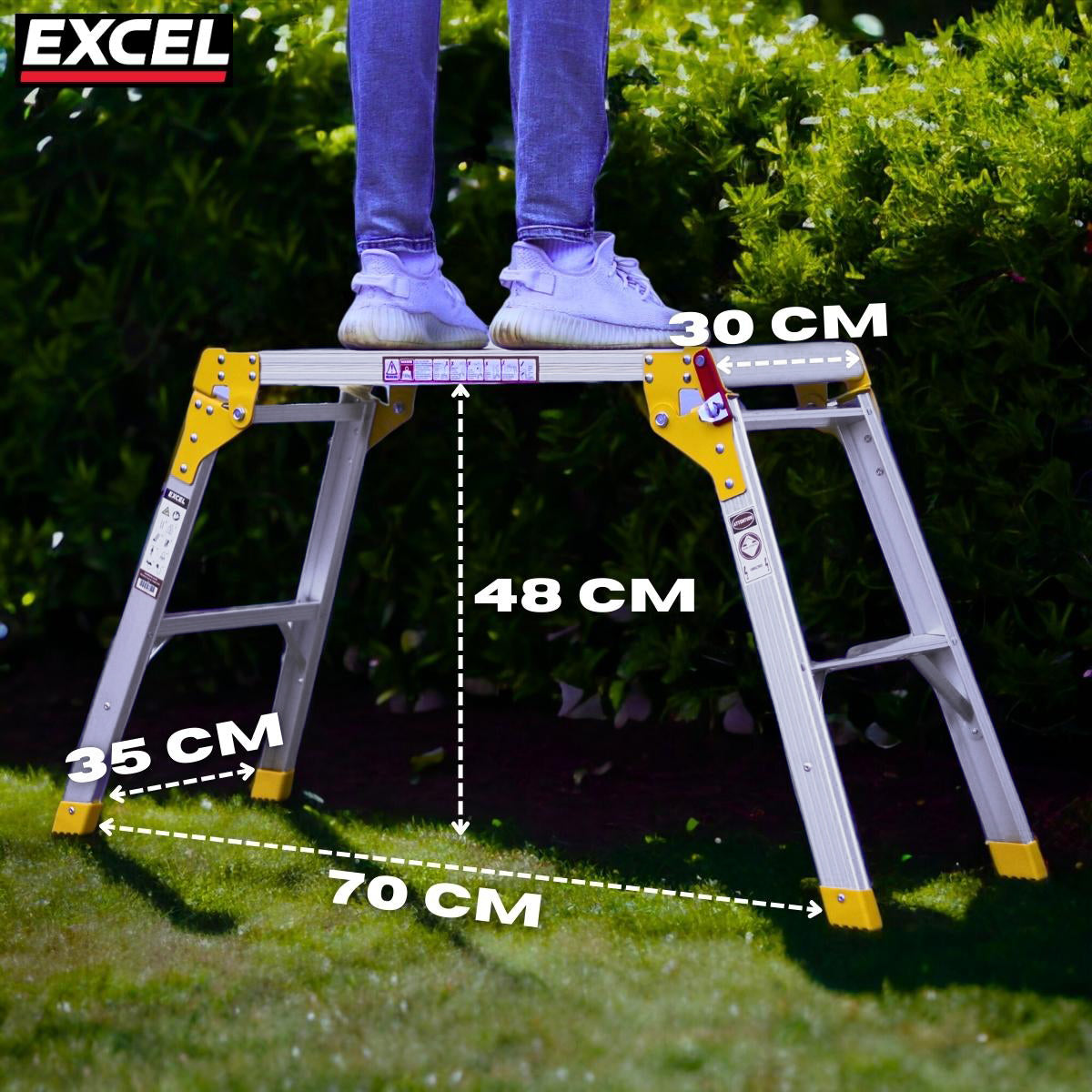 Excel Aluminium Stool Ladder 4 Tread with Work Bench Folding Hop Up 300mm