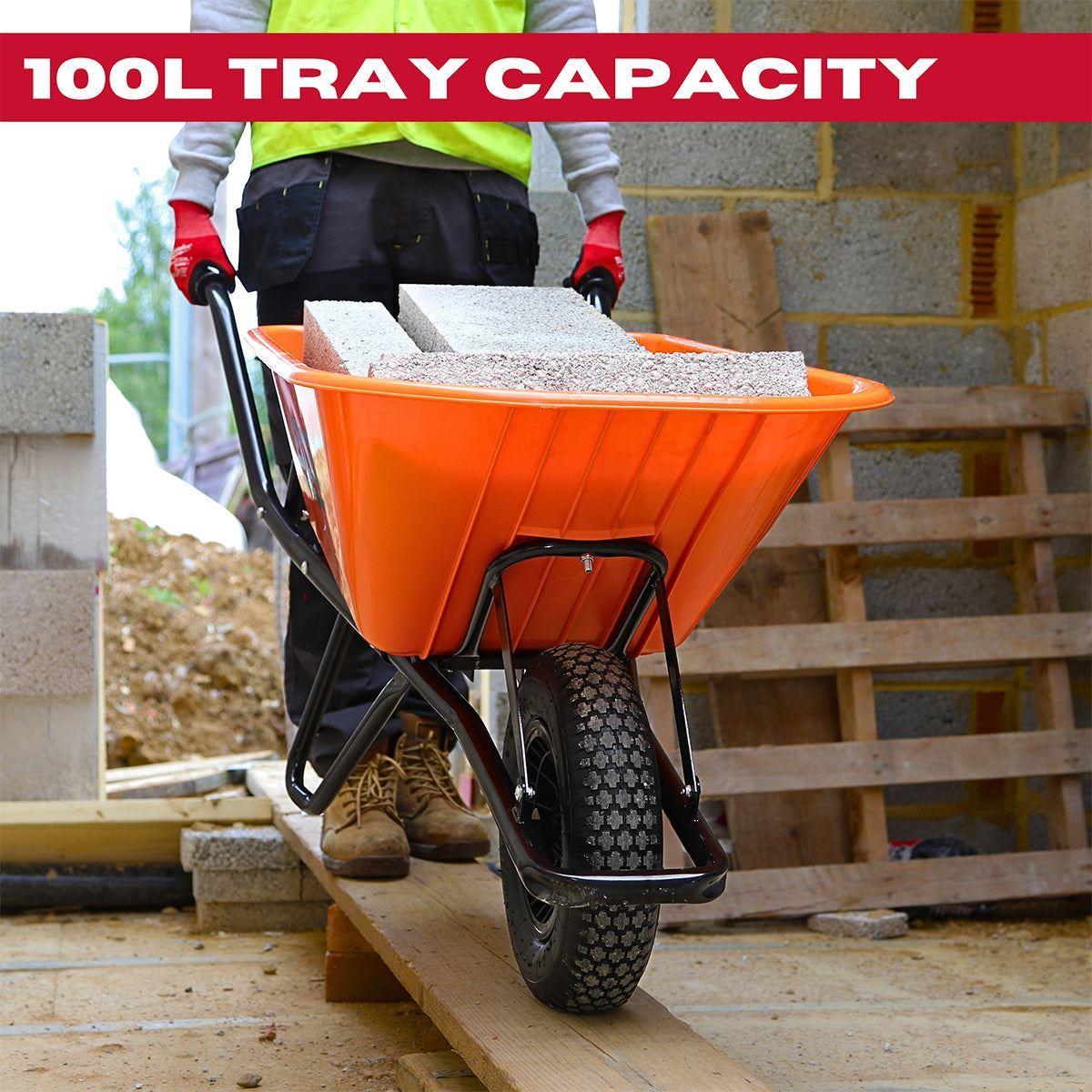 Excel 134L Portable Cement Mixer 240V/370W with Wheels & 100L Wheelbarrow Orange HDPE Tray