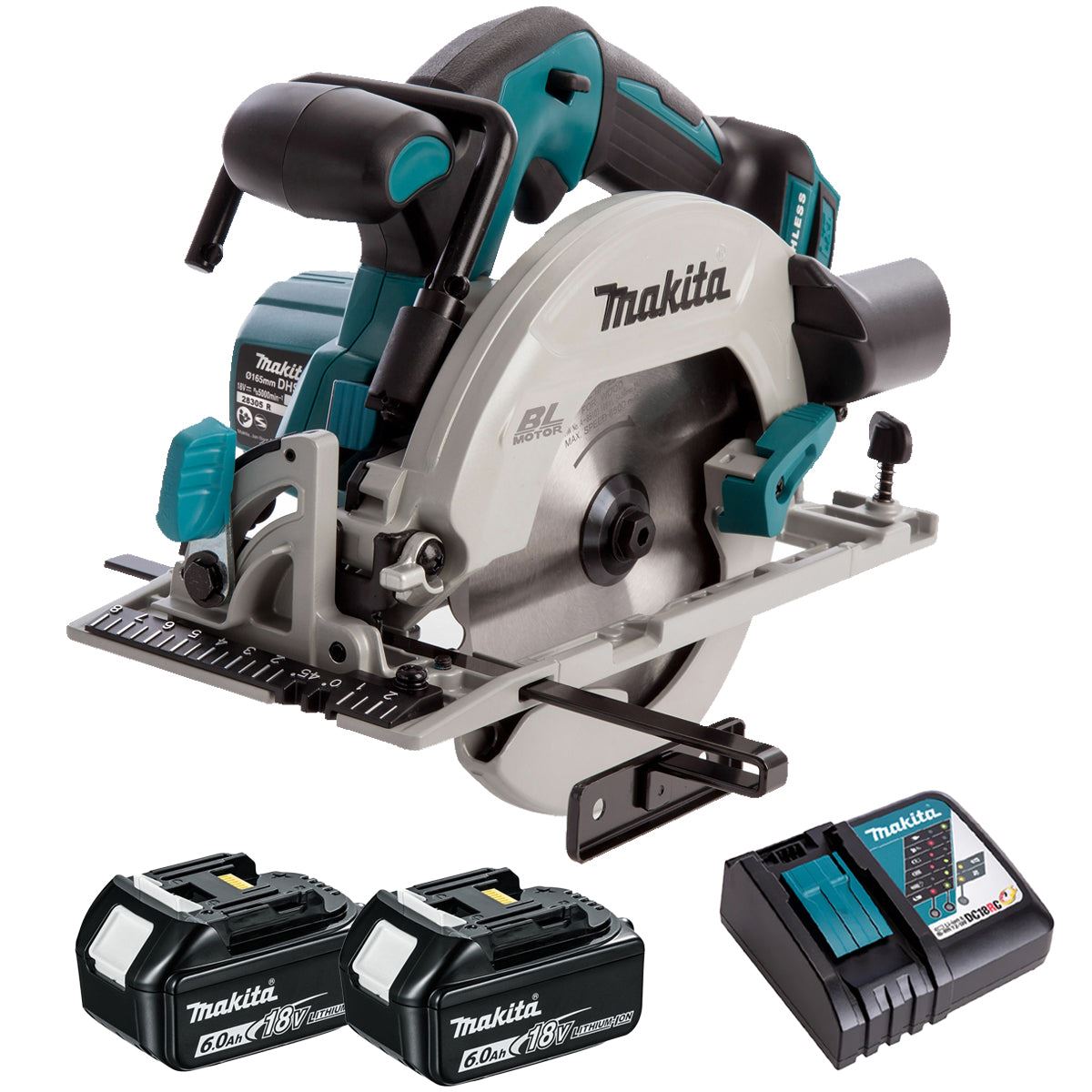 Makita DHS680Z 18V 165mm Brushless Circular Saw with 2 x 6.0Ah Battery & Charger