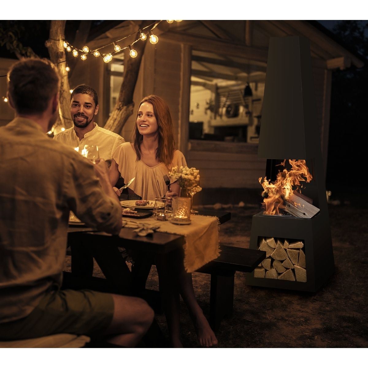 Sealey DG107 Dellonda Outdoor Chiminea with Firewood Storage Black Steel