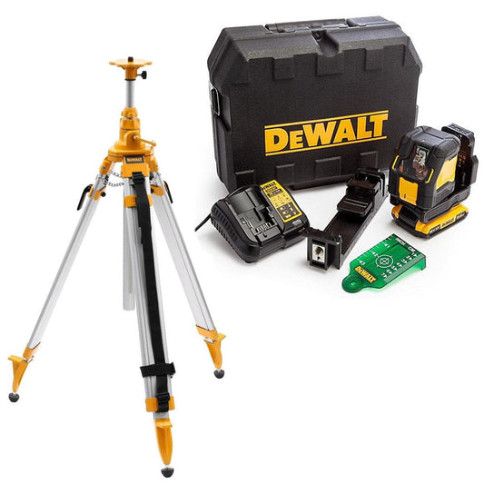 Dewalt DCLE34021D1 18V Green Cross Line Laser 1 x 2.0Ah Battery Charger with DE0735 Tripod