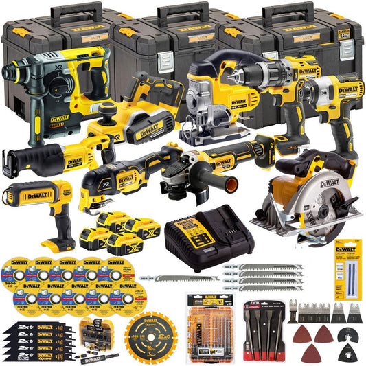 Dewalt DCKT4T10P4A 18V 10 Piece Power Tool Kit with 4 x 5.0Ah Battery Charger & Accessories Set