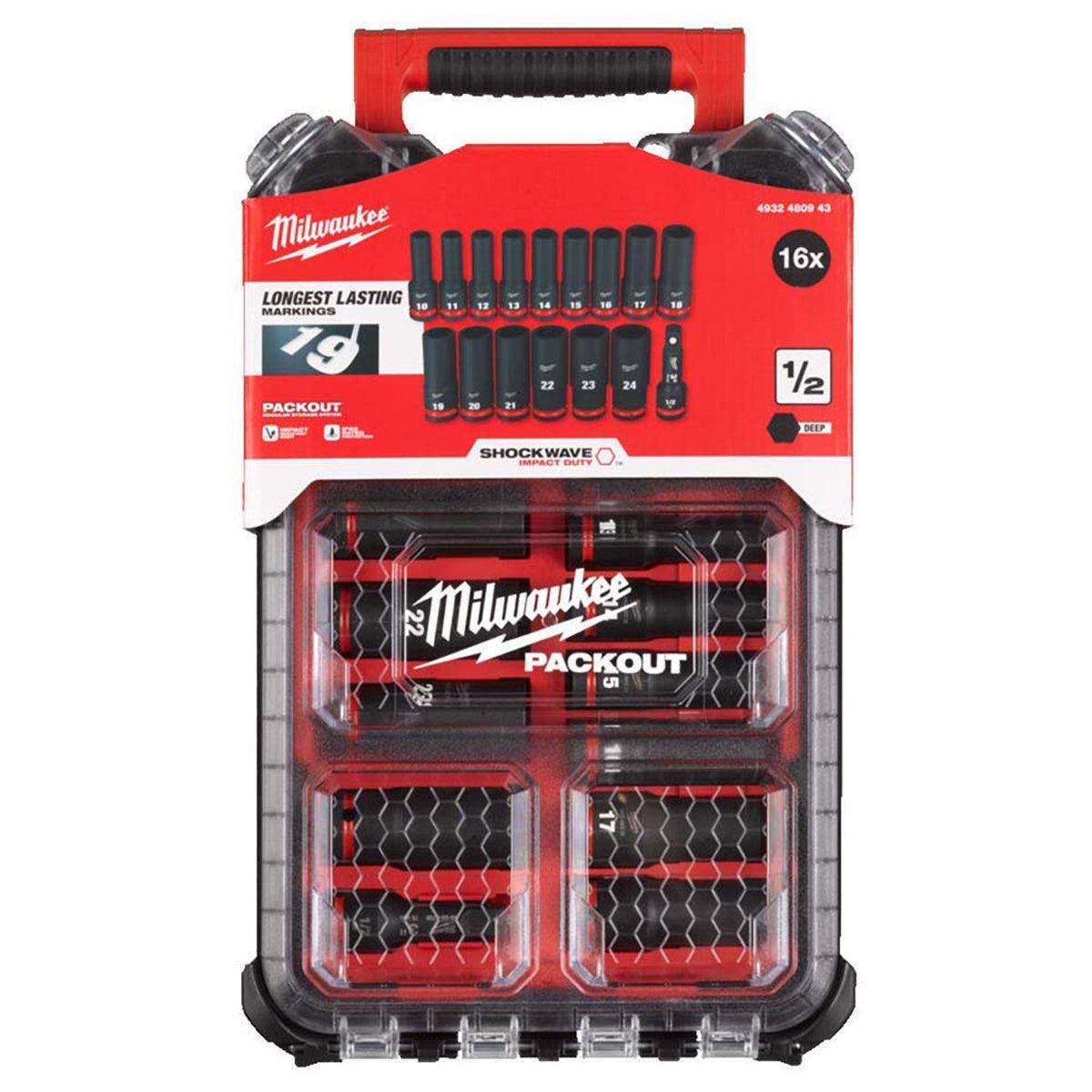 Milwaukee 18V 4 Piece Combo Kit with 2 x 5.0Ah Battery, Charger, Socket Set & Packout Trolley Toolbox