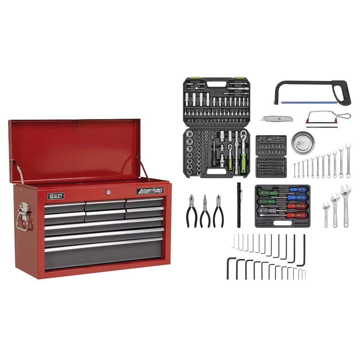 Sealey AP22509BBCOMB 9 Drawer Top chest with 205pc Tool Kit Red