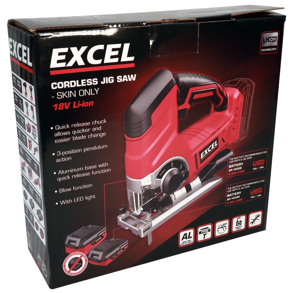 Excel 18V Cordless Jigsaw with 1 x 2.0Ah Battery & Charger