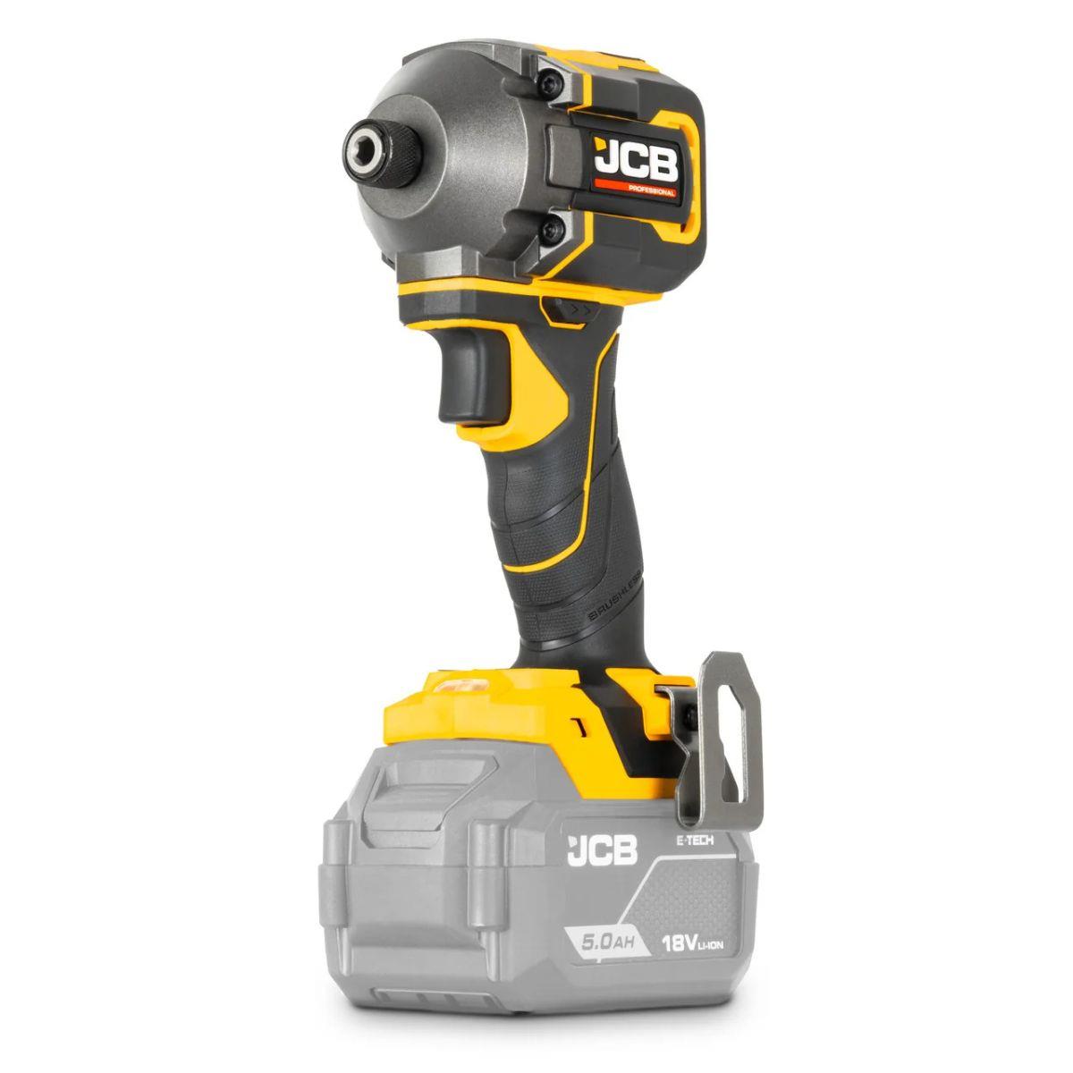 JCB-18PKIT-7 Pro 18V Combi Drill, Impact Driver & Angle Grinder With 2 x 5Ah Batteries & 4.5A Fast Charger In Soft Tool Bag