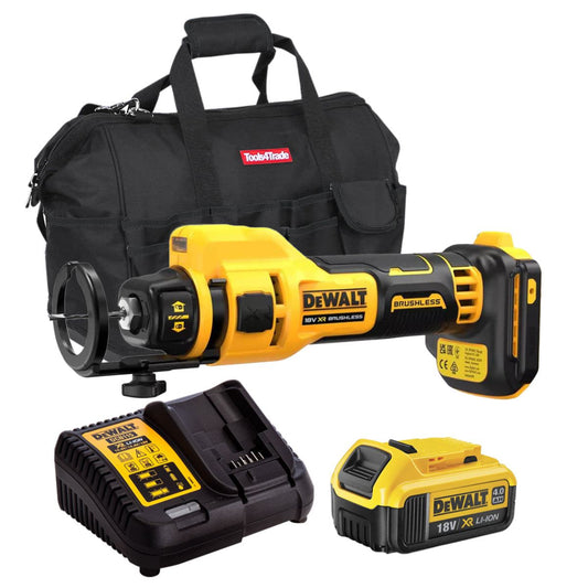DeWalt DCE555N-XJ 18V XR Brushless Drywall Cut Out Tool with 1 x 4.0Ah Battery Charger & Bag
