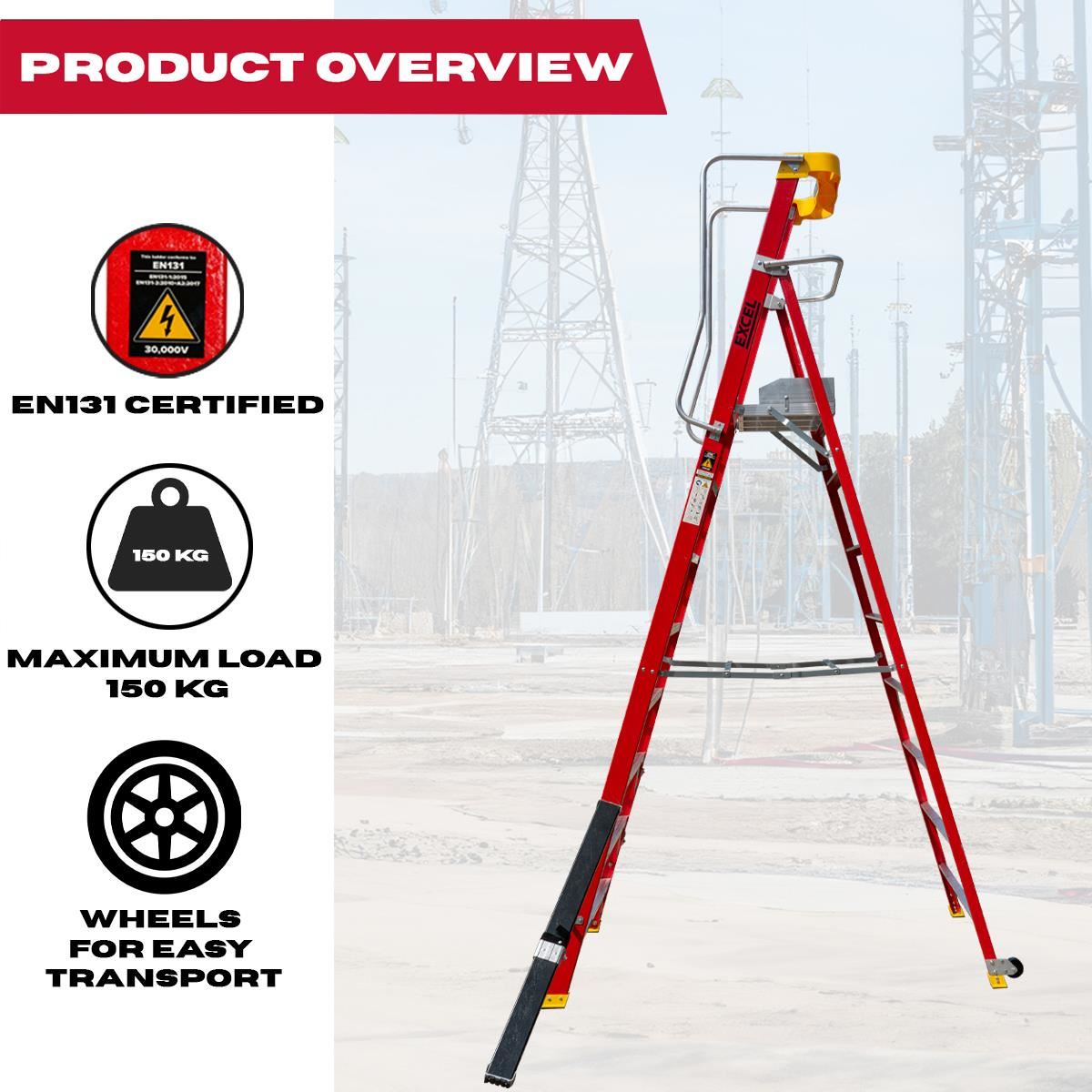 Excel Electricians Fibreglass Podium Step Ladder 8 Tread 3.18m EN131-7 Item Condition Damaged Box - Collection Only