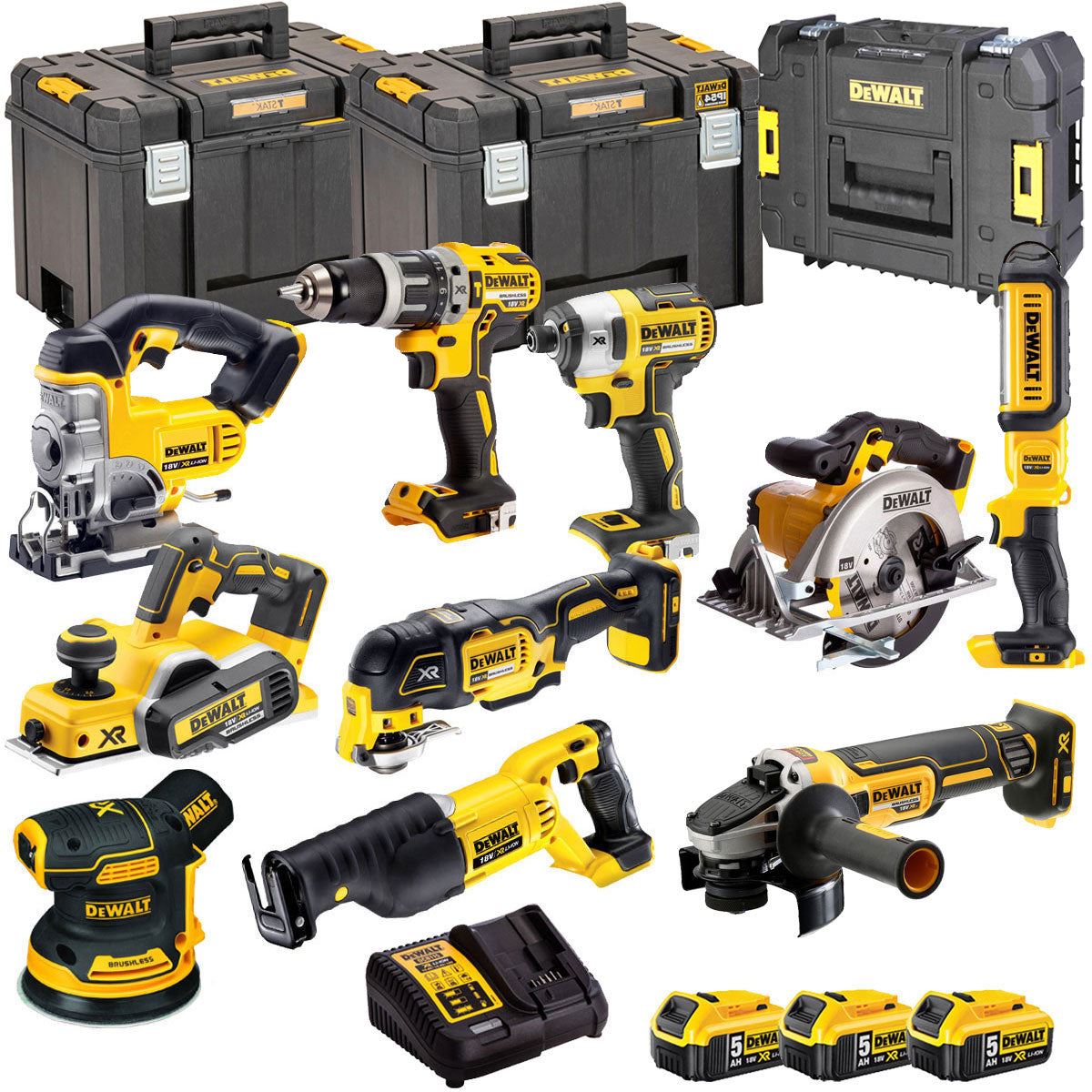 Dewalt 18V 10 Piece Power Tool Kit with 3 x 5.0Ah Batteries T4TKIT-496