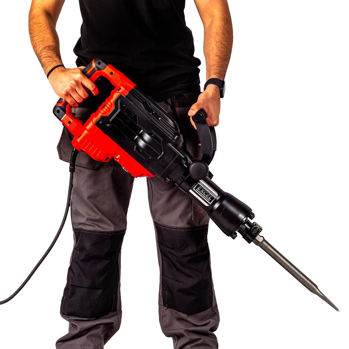 Excel 1700W 55J Hex Shank Demolition Hammer 230V with Case & Chisels Item Condition Box Opened Never Used