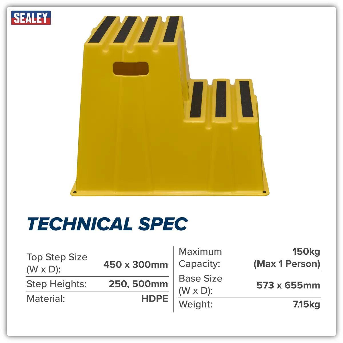 Sealey KS6 Heavy-Duty 2-Step Safety Steps with Anti-Slip Treads 150kg Capacity, Yellow EN 14183