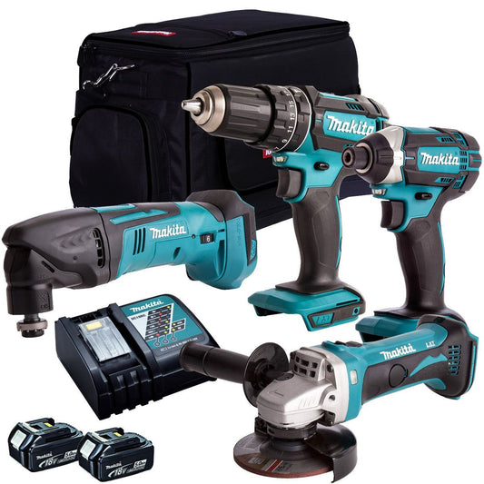 Makita T4T4051TJ 18V 4 Piece Power Tool Kit with 2 x 5.0Ah Battery Charger & Bag