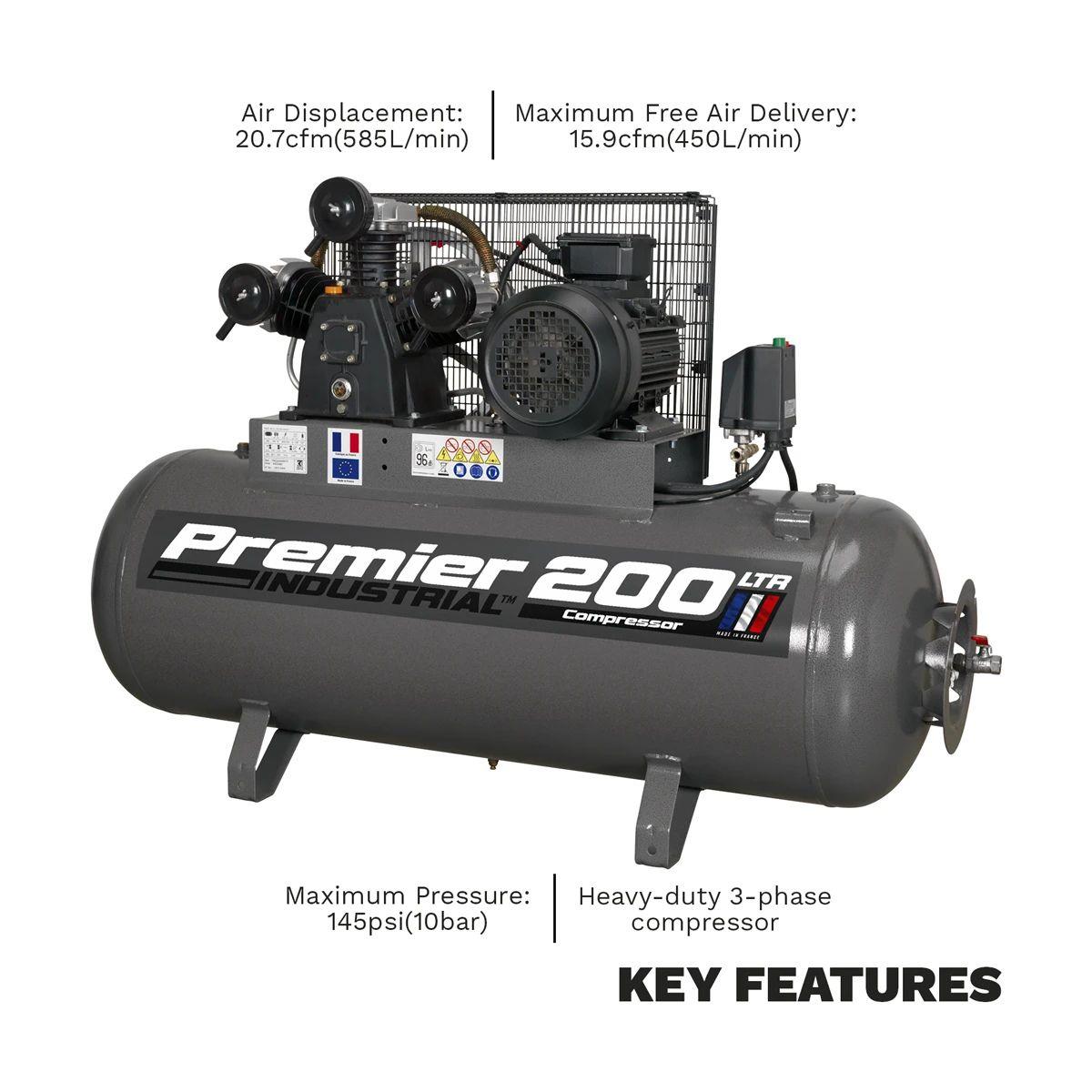 Sealey SAC32055B Compressor 200ltr Belt Drive 415V/32A
