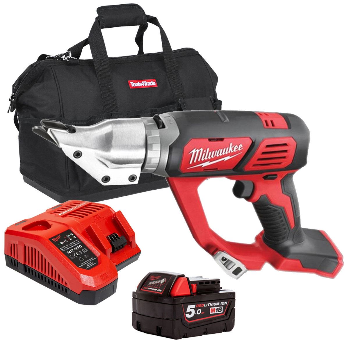 Milwaukee M18BMS12-0 18V 1.2mm Metal Shear with 1 x 5.0Ah Battery Charger & Bag